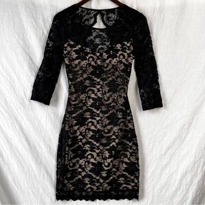 Y2K Emerald Sundae Black Lace Stretch Dress M Nude Lined Cut Out Back Whimsigoth